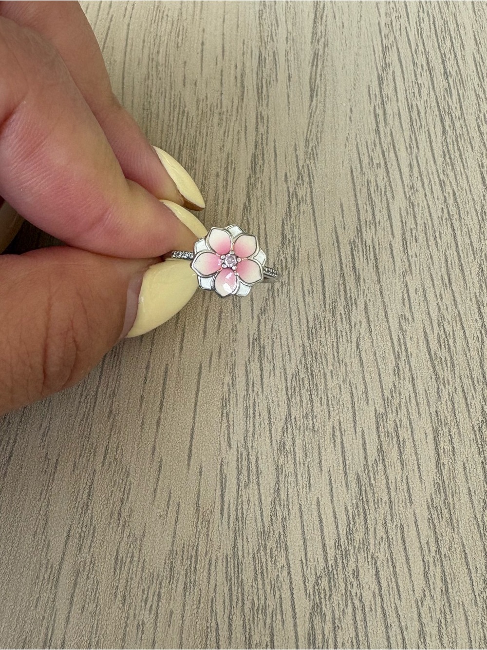 Pandora Sterling Silver Pink Enamel Flower Ring Size 6